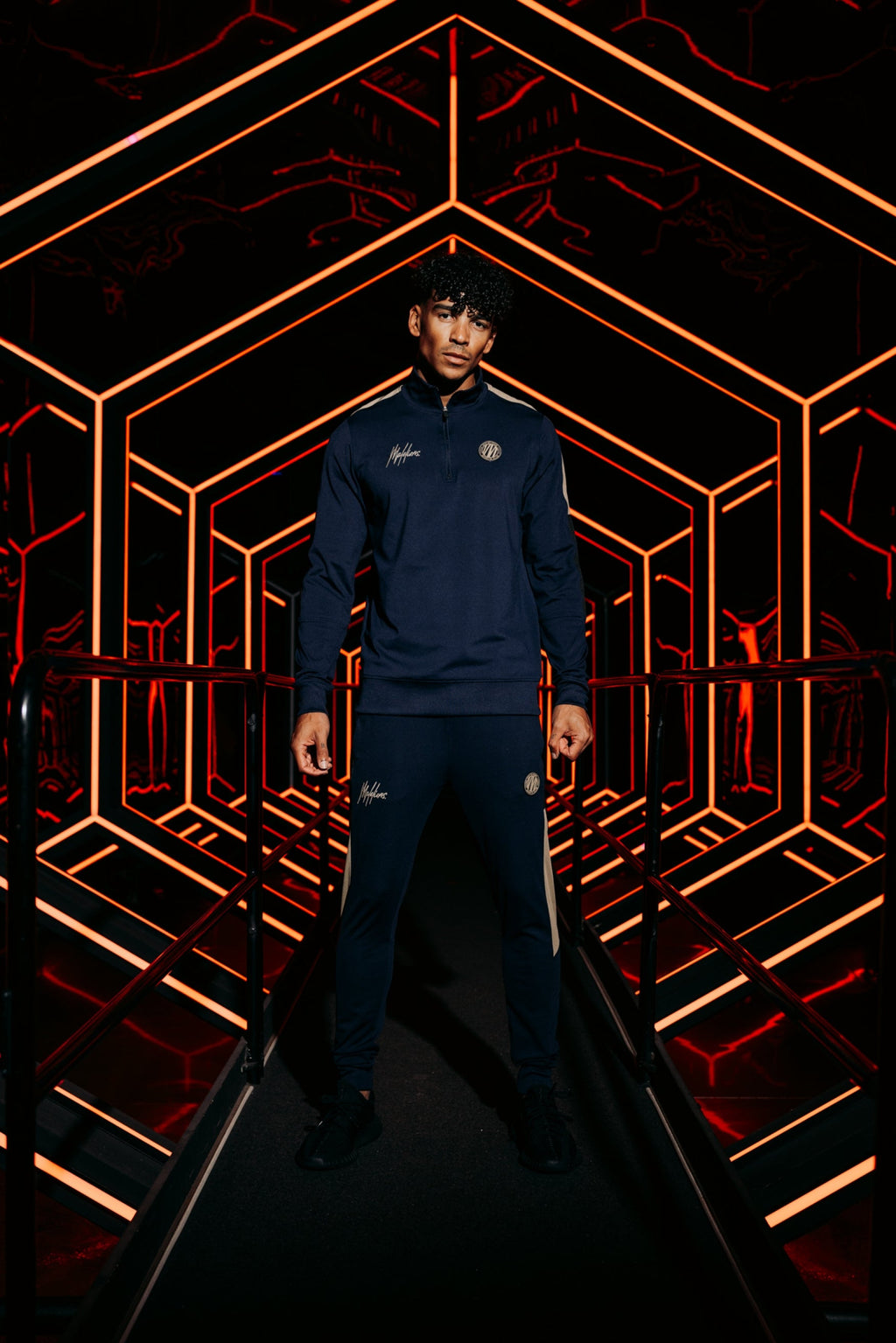 Malelions Sport Transfer Quarter Zip Tracksuit | Navy/Gold